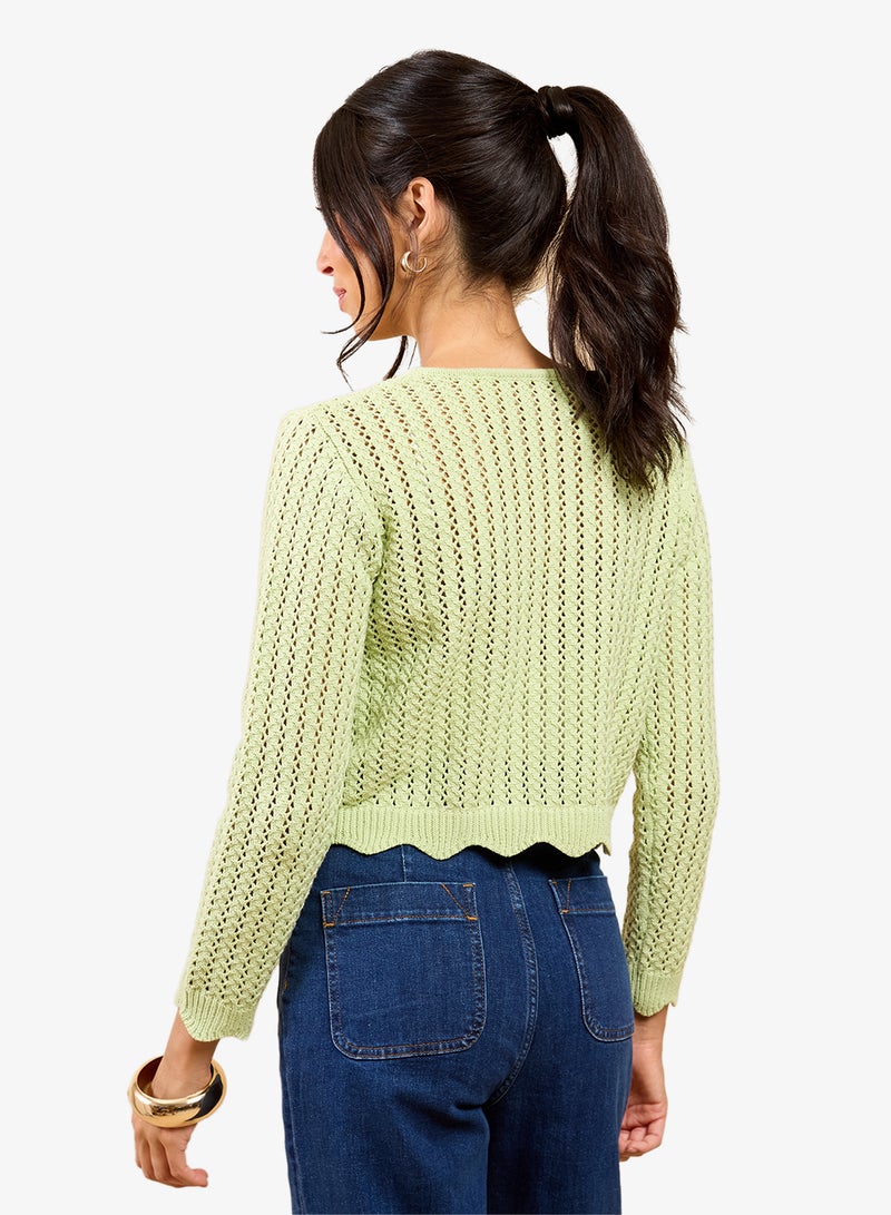 Little Mistress Sage Crochet Cardigan - Image 2